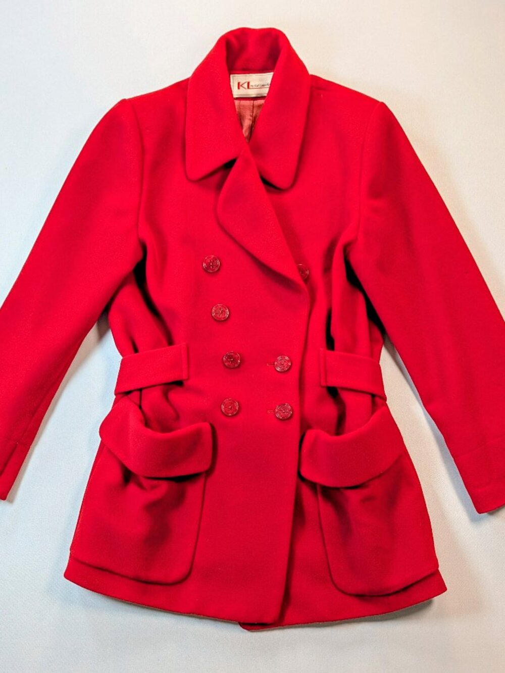 Vintage KL by Karl Lagerfeld Red Wool Double Breasted Belted Coat Size 6